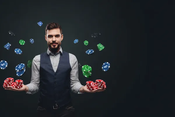 A young woman relaxing with her phone while dynamic casino elements float around her, illustrating the smooth mobile experience offered by the PANALO app.